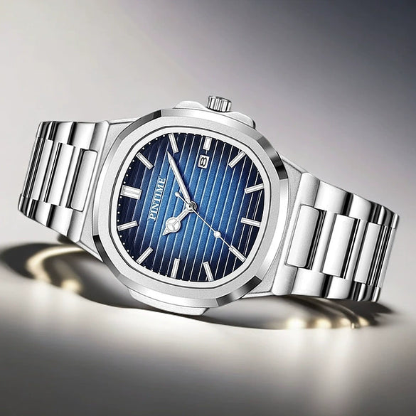 Fashion Ultrathin Men's Alloy And Stainless Steel Quartz Watch With Luminous Calendar Waterproof Round Dial