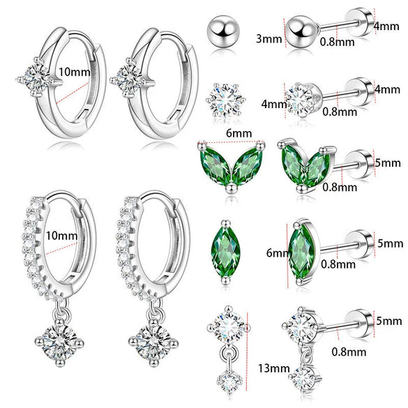Fashion Unisex Geometric Stainless Steel Earrings With Emerald Set Zircon And Electroplating Design