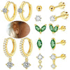 Fashion Unisex Geometric Stainless Steel Earrings With Emerald Set Zircon And Electroplating Design