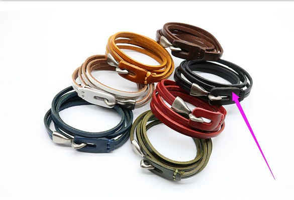 Fashion Unisex Multi Layer Hook Geometry Punk Retro Trend Leather Jewelry Bracelet