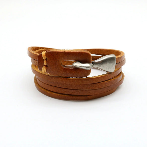 Fashion Unisex Multi Layer Hook Geometry Punk Retro Trend Leather Jewelry Bracelet