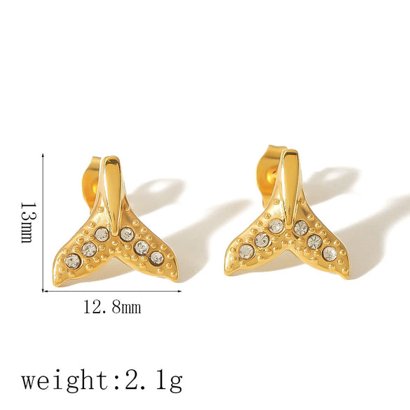Fashion Unisex Stainless Steel Fishtail Crown Geometric Diamondencrusted Electroplated Earrings