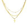 Fashion Versatile Goldplated Multilayered Clavicle Chain Cross Stainless Steel Pendant Unisex Necklace Electroplated
