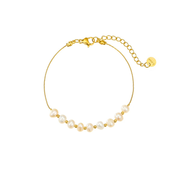 Fashion Versatile Pearl Adjustable Stainless Steel 18K Gold Plated Bracelet For Women