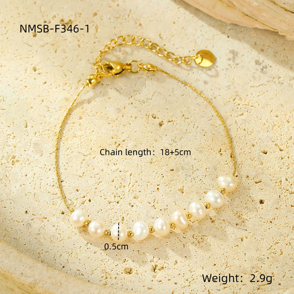 Fashion Versatile Pearl Adjustable Stainless Steel 18K Gold Plated Bracelet For Women