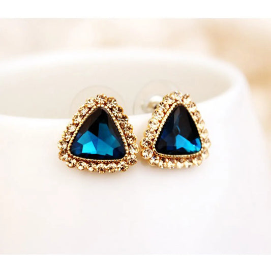 Fashion Versatile Rhinestone Gem Triangle Alloy Earrings Stud