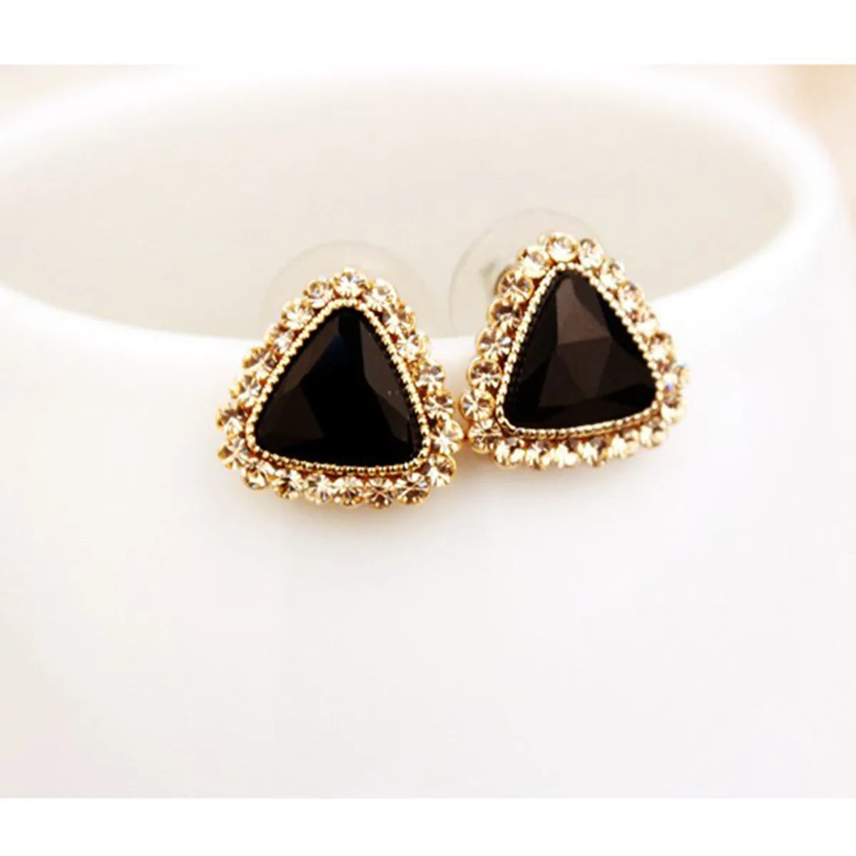 Fashion Versatile Rhinestone Gem Triangle Alloy Earrings Stud