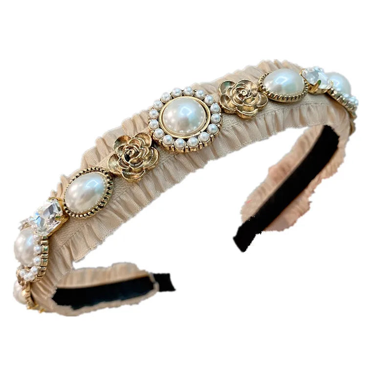 Fashion Vintage Baroque Pearl Zircon Inlaid Flower Headband