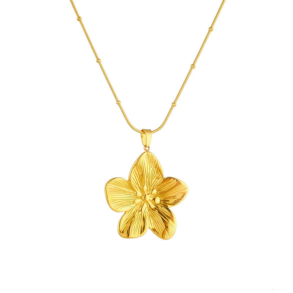 Fashion Vintage Flower Pendant Snake Bone Chain Stainless Steel Jewelry Necklace Gold Plated