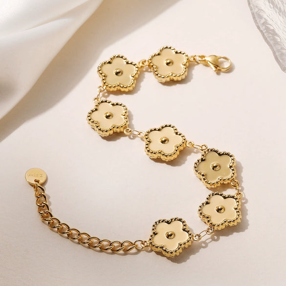 Fashion Vintage Flower Stainless Steel Bracelet For Women 18K Gold Plated