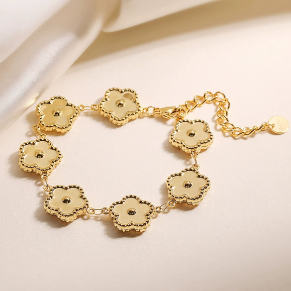 Fashion Vintage Flower Stainless Steel Bracelet For Women 18K Gold Plated