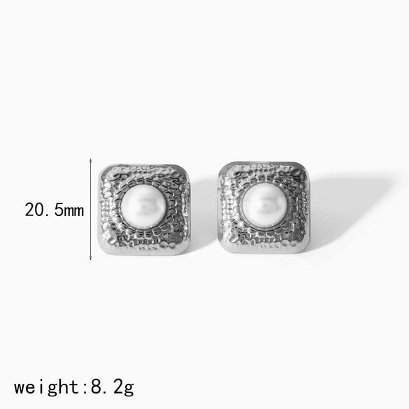 Fashion Vintage Geometric Inlaid Natural Turquoise Titanium Steel Earrings For Women