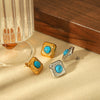 Fashion Vintage Geometric Inlaid Natural Turquoise Titanium Steel Earrings For Women
