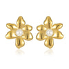 Fashion Vintage Petal Pearl Stainless Steel Titanium Steel Electroplated Women's Earrings Jewelry