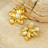 Fashion Vintage Petal Pearl Stainless Steel Titanium Steel Electroplated Women's Earrings Jewelry