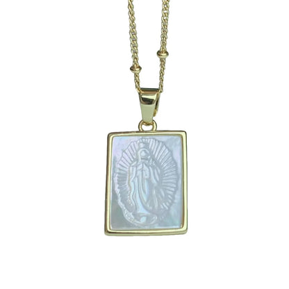 Fashion Virgin Mary Square Copper Inlaid Shell Necklace 1 Piece