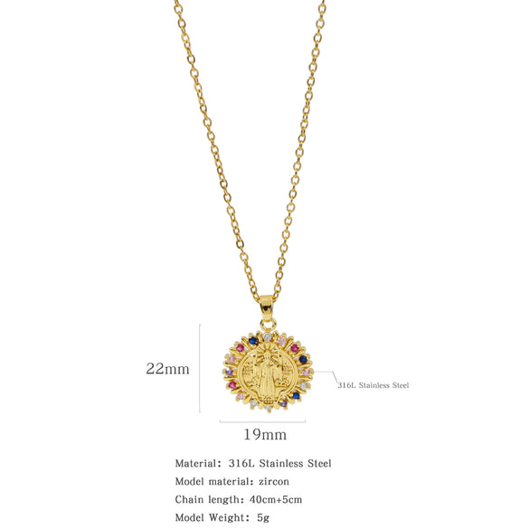 Fashion Virgin Pendant Stainless Steel Waterproof Fadeless Copper Zirconium Jewelry Color Diamond Series Electroplated Ochain Necklace