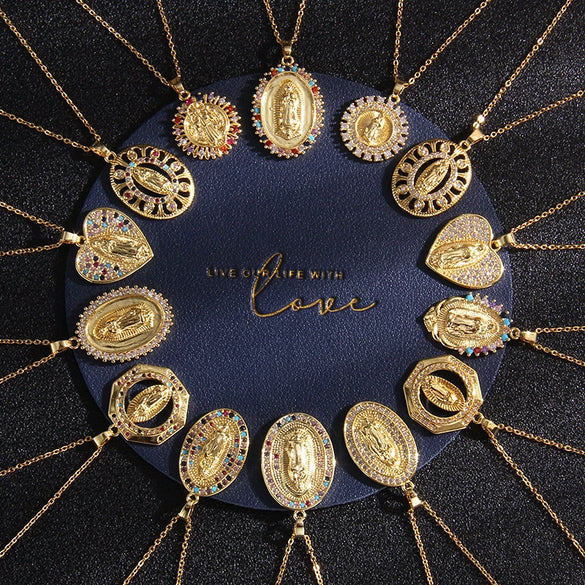 Fashion Virgin Pendant Stainless Steel Waterproof Fadeless Copper Zirconium Jewelry Color Diamond Series Electroplated Ochain Necklace