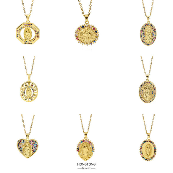 Fashion Virgin Pendant Stainless Steel Waterproof Fadeless Copper Zirconium Jewelry Color Diamond Series Electroplated Ochain Necklace