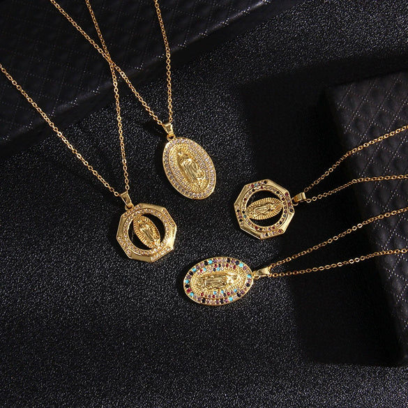 Fashion Virgin Pendant Stainless Steel Waterproof Fadeless Copper Zirconium Jewelry Color Diamond Series Electroplated Ochain Necklace