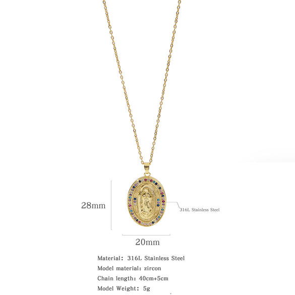 Fashion Virgin Pendant Stainless Steel Waterproof Fadeless Copper Zirconium Jewelry Color Diamond Series Electroplated Ochain Necklace