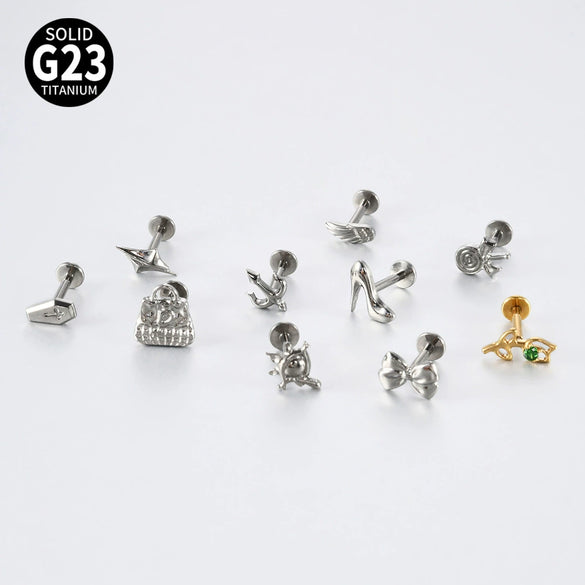 Fashion Vshaped Tulip Flower Lip Heart Shape G23 Titanium Zircon Electroplated Piercing Inner Tooth Earrings