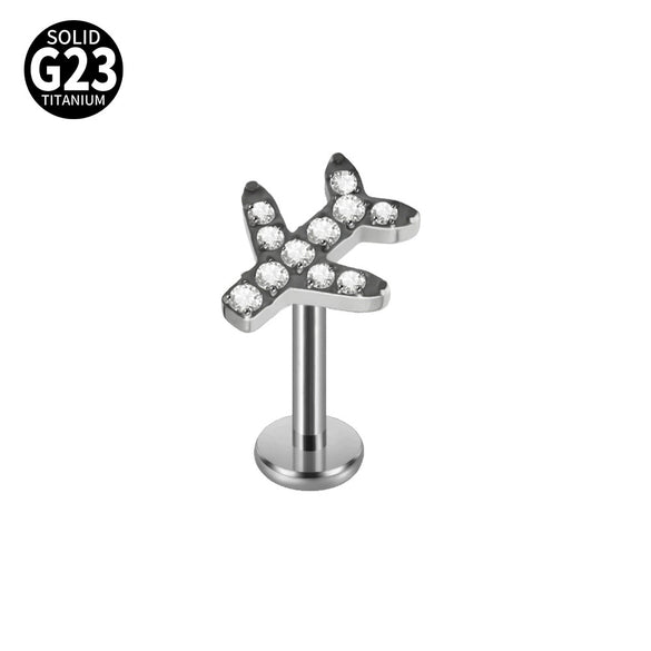 Fashion Vshaped Tulip Flower Lip Heart Shape G23 Titanium Zircon Electroplated Piercing Inner Tooth Earrings