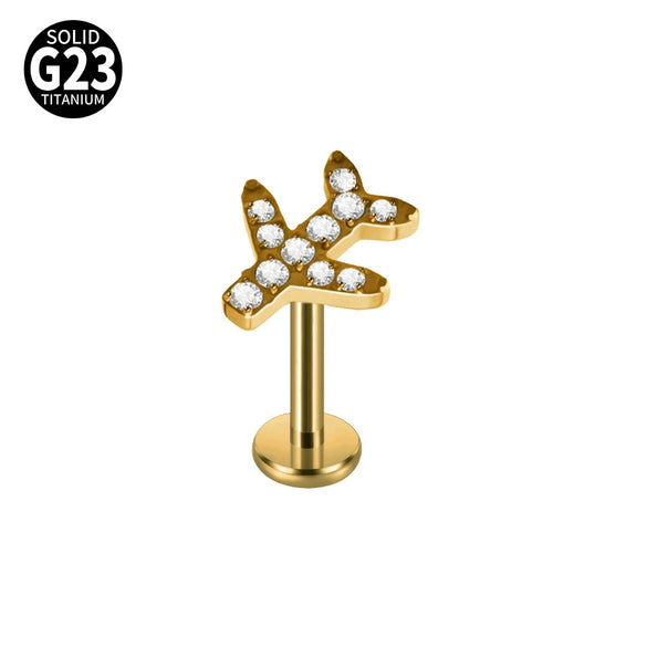 Fashion Vshaped Tulip Flower Lip Heart Shape G23 Titanium Zircon Electroplated Piercing Inner Tooth Earrings
