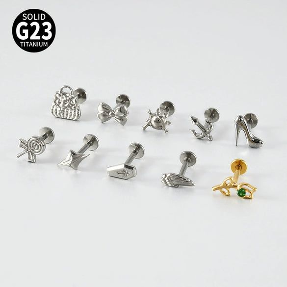Fashion Vshaped Tulip Flower Lip Heart Shape G23 Titanium Zircon Electroplated Piercing Inner Tooth Earrings