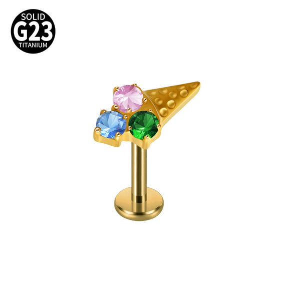 Fashion Vshaped Tulip Flower Lip Heart Shape G23 Titanium Zircon Electroplated Piercing Inner Tooth Earrings