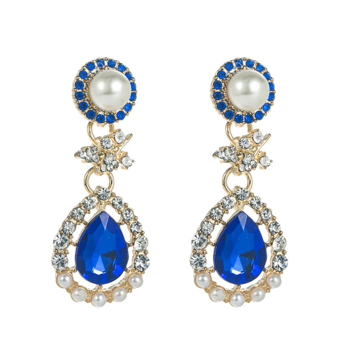 Fashion Water Droplets Alloy Inlay Rhinestone Pearl Drop Earrings