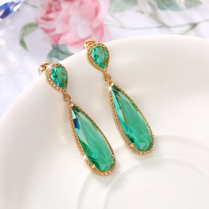 Fashion Water Droplets Copper Drop Earrings Inlay Zircon Copper Earrings