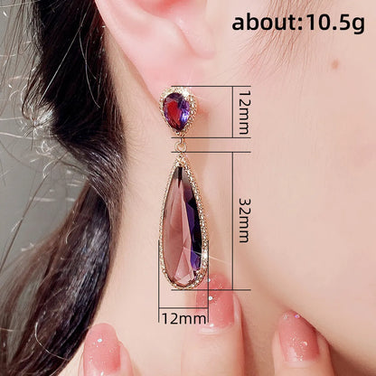 Fashion Water Droplets Copper Drop Earrings Inlay Zircon Copper Earrings