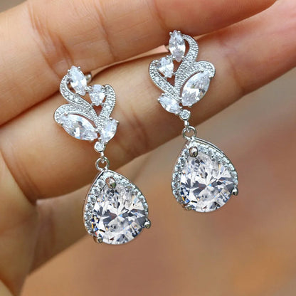 Fashion Water Droplets Copper Drop Earrings Plating Inlay Zircon Copper Earrings