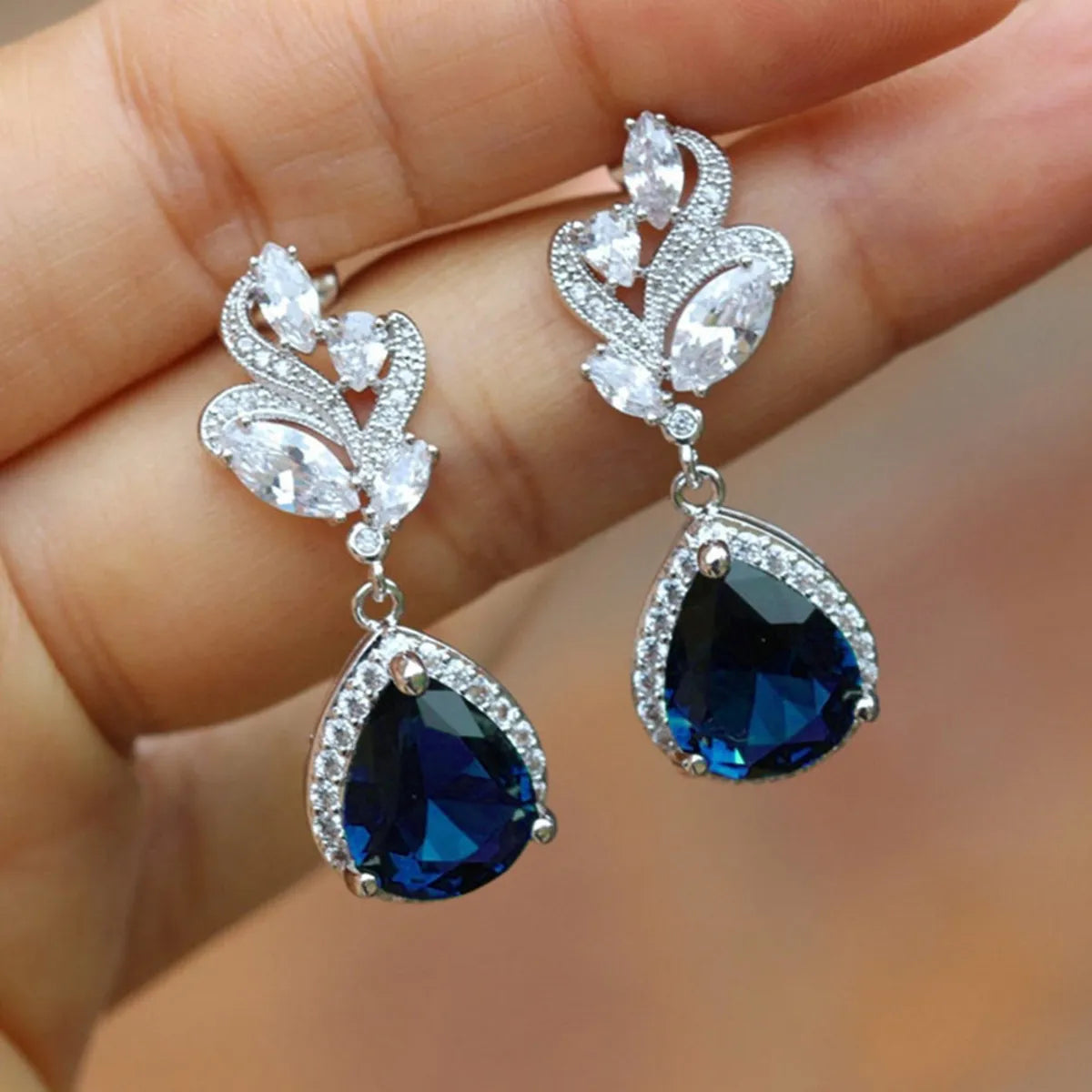 Fashion Water Droplets Copper Drop Earrings Plating Inlay Zircon Copper Earrings