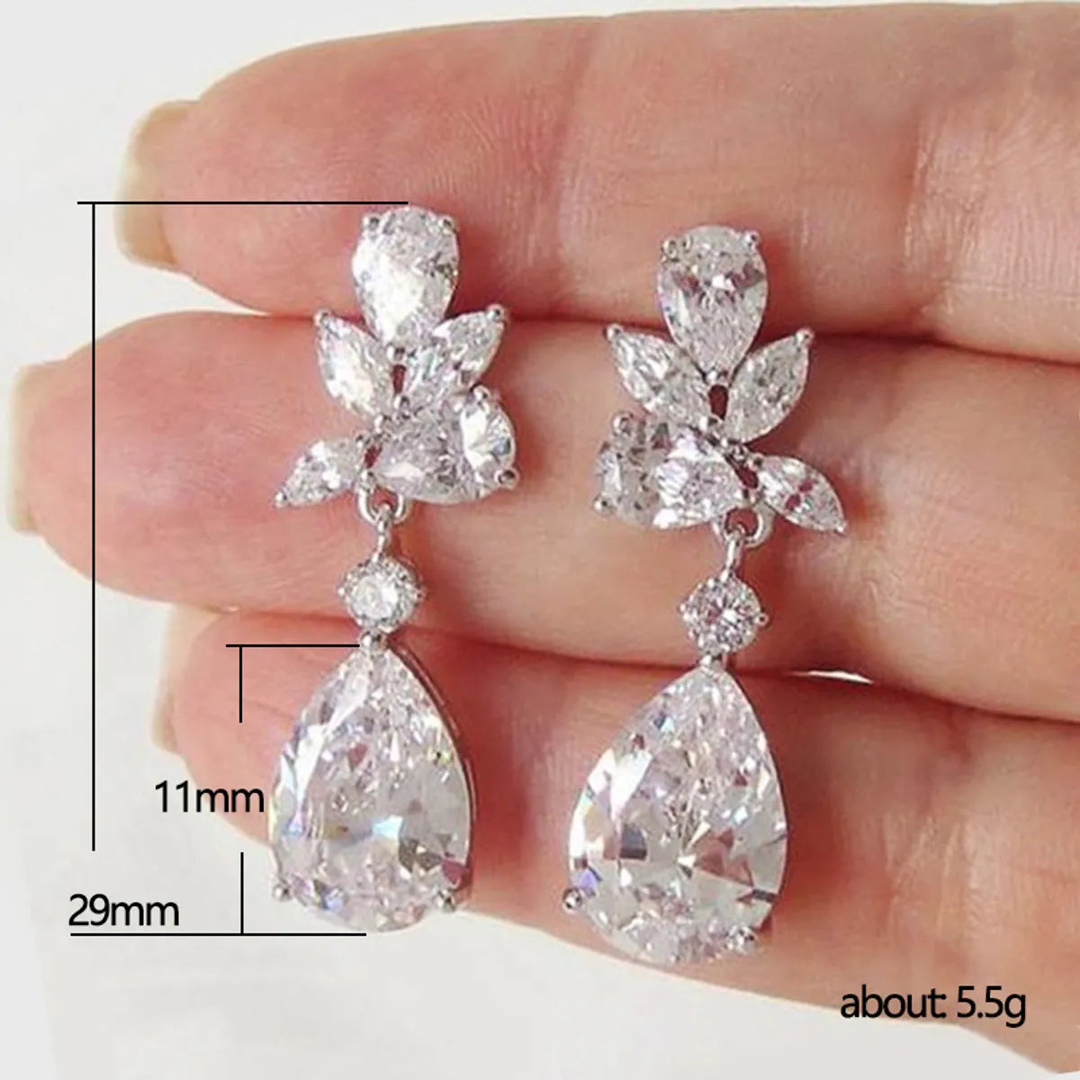 Fashion Water Droplets Copper Inlay Zircon Drop Earrings 1 Pair