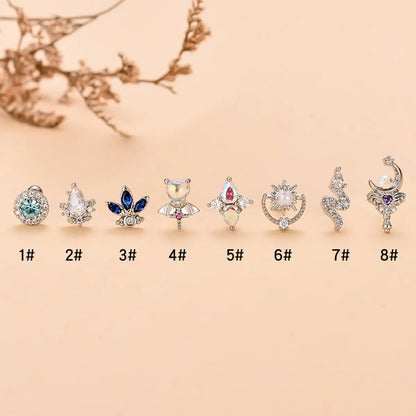 Fashion Water Droplets Flower Stainless Steel Copper Plating Inlay Zircon Ear Studs 1 Piece