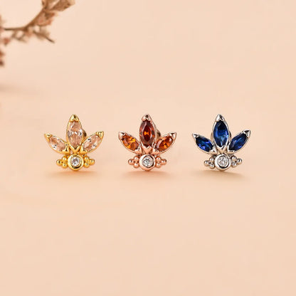 Fashion Water Droplets Flower Stainless Steel Copper Plating Inlay Zircon Ear Studs 1 Piece