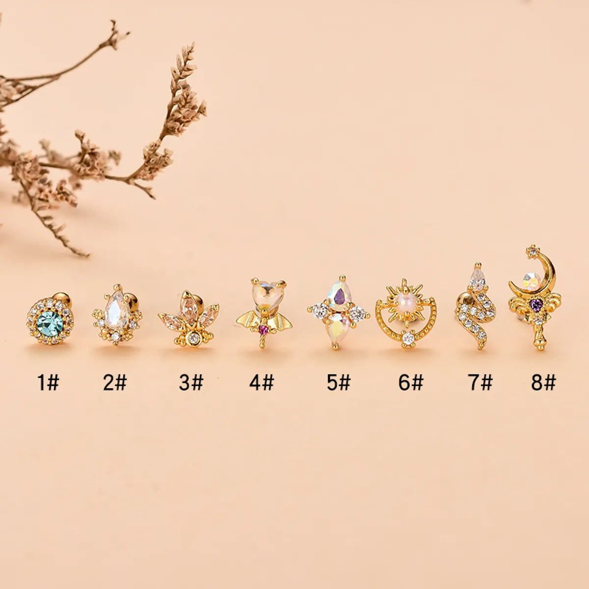 Fashion Water Droplets Flower Stainless Steel Copper Plating Inlay Zircon Ear Studs 1 Piece