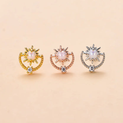 Fashion Water Droplets Flower Stainless Steel Copper Plating Inlay Zircon Ear Studs 1 Piece