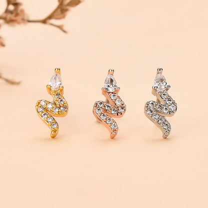 Fashion Water Droplets Flower Stainless Steel Copper Plating Inlay Zircon Ear Studs 1 Piece