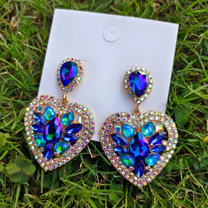 Fashion Water Droplets Heart Shape Alloy Inlay Rhinestone Earrings