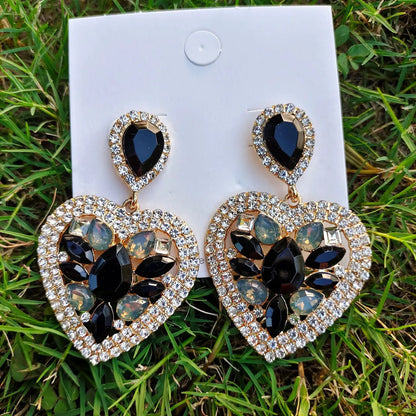 Fashion Water Droplets Heart Shape Alloy Inlay Rhinestone Earrings