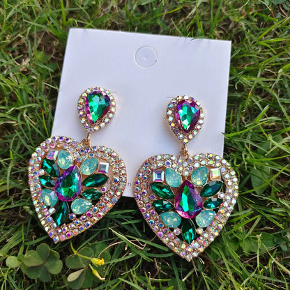 Fashion Water Droplets Heart Shape Alloy Inlay Rhinestone Earrings