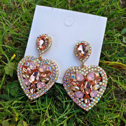 Fashion Water Droplets Heart Shape Alloy Inlay Rhinestone Earrings