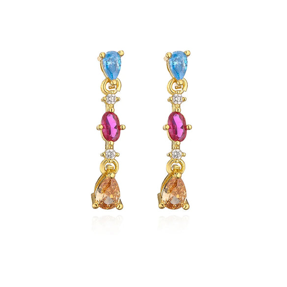 Fashion Water Droplets Heart Shape Copper Gold Plated Zircon Drop Earrings 1 Pair