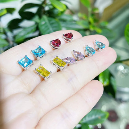 Fashion Water Droplets Heart Shape Copper Inlay Zircon Ear Studs 1 Pair