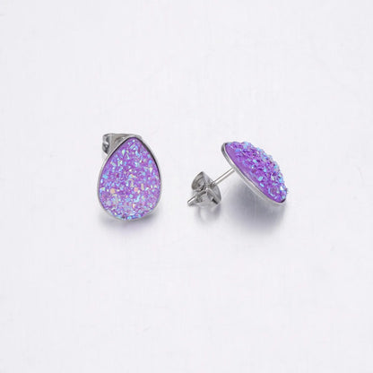 Fashion Water Droplets Stainless Steel Resin Stoving Varnish Women'S Ear Studs 1 Pair