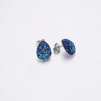 Fashion Water Droplets Stainless Steel Resin Stoving Varnish Women'S Ear Studs 1 Pair