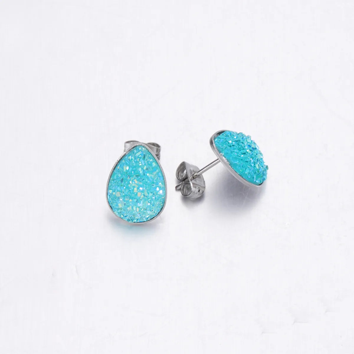 Fashion Water Droplets Stainless Steel Resin Stoving Varnish Women'S Ear Studs 1 Pair